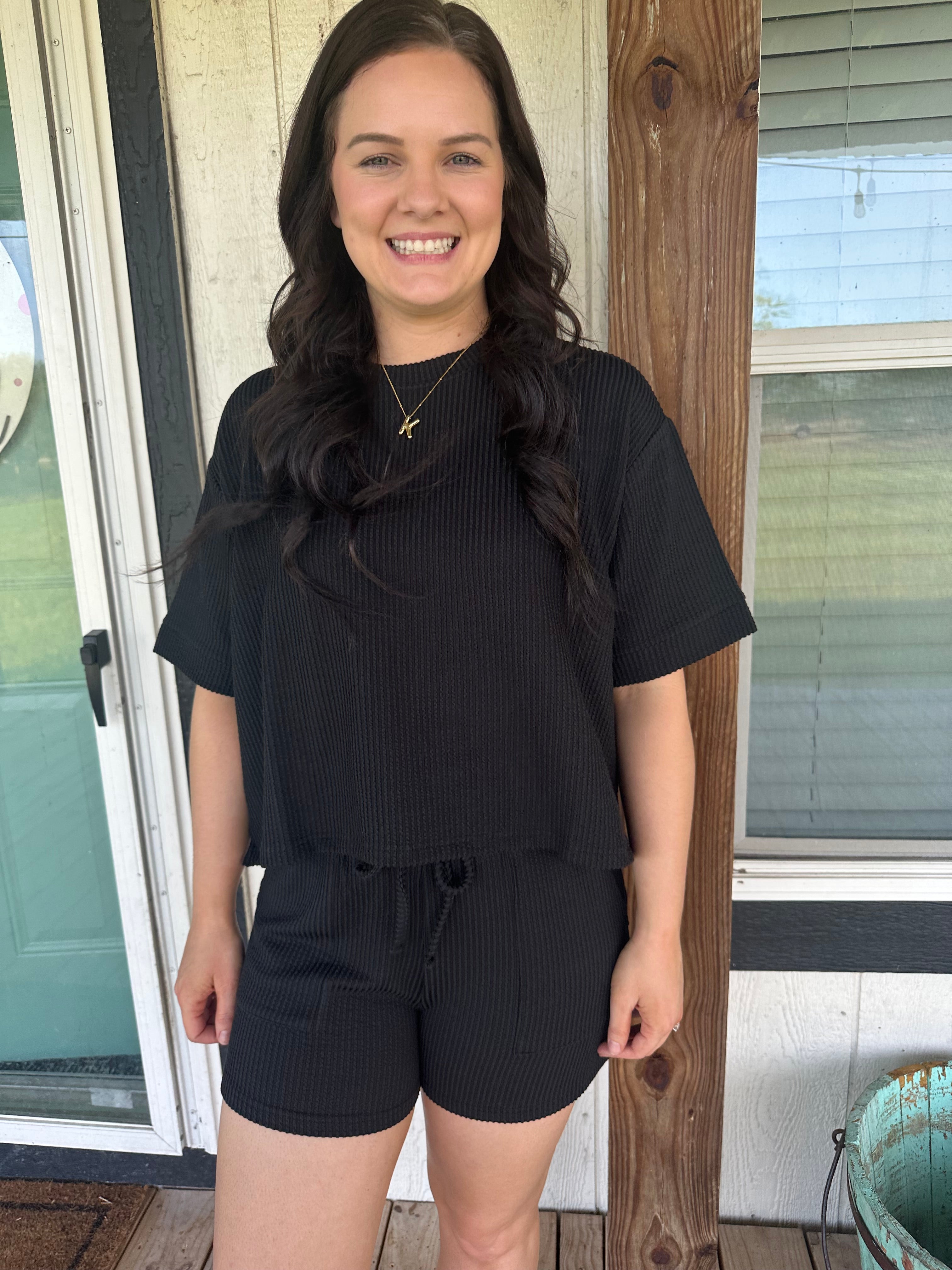 2 Piece Black Ribbed Set