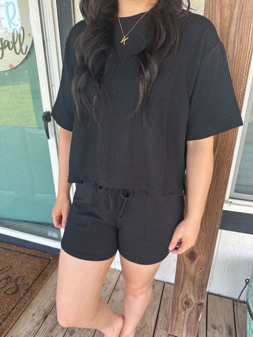 2 Piece Black Ribbed Set