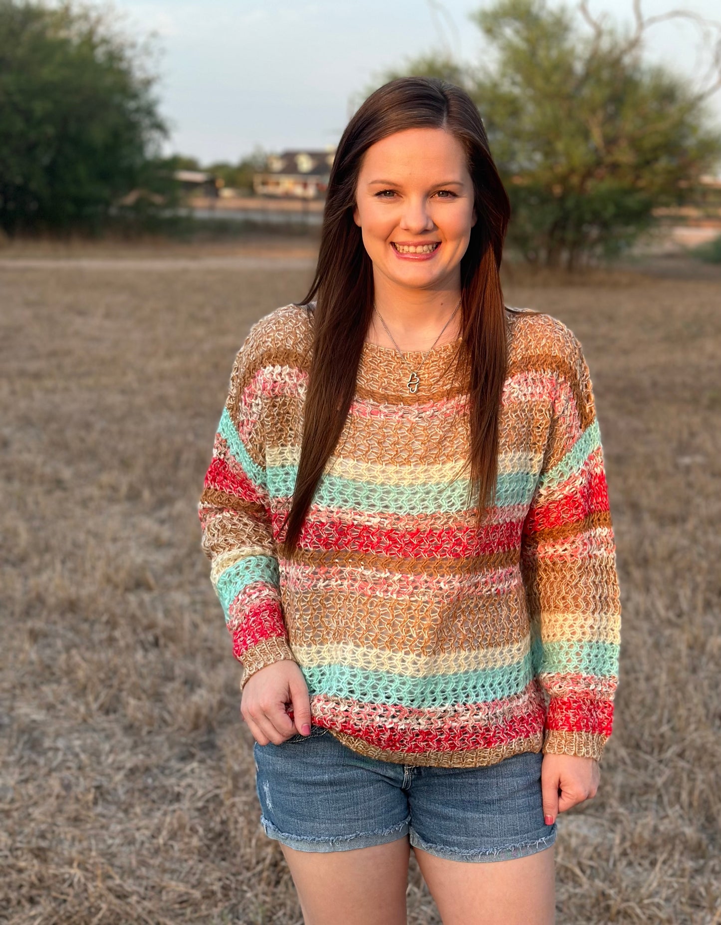 Striped Hollowed Knit Sweater