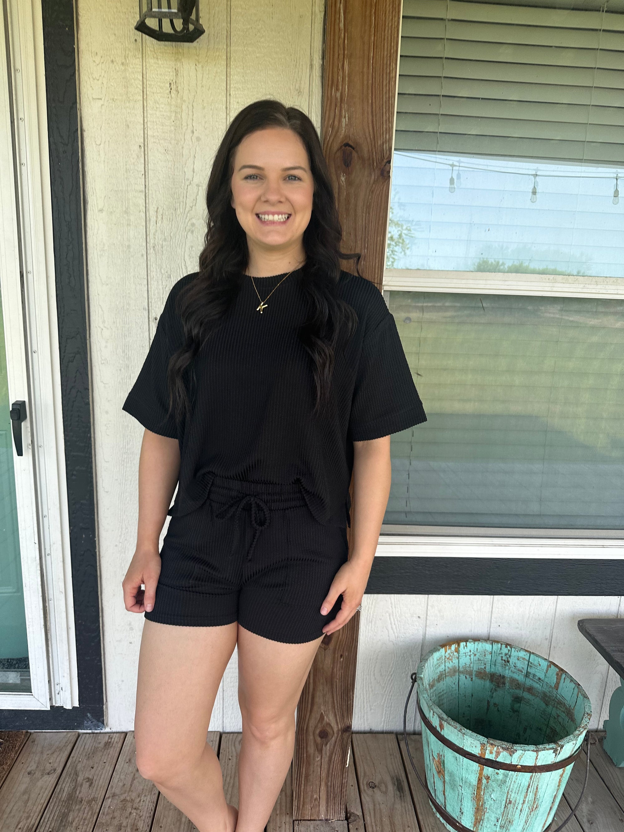 2 Piece Black Ribbed Set