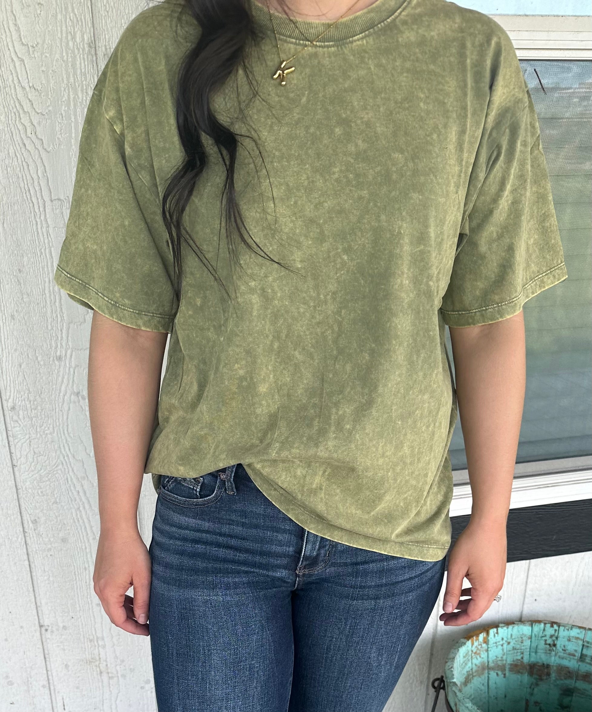 Comfy & Chic Acid Washed Tee in Lt Olive