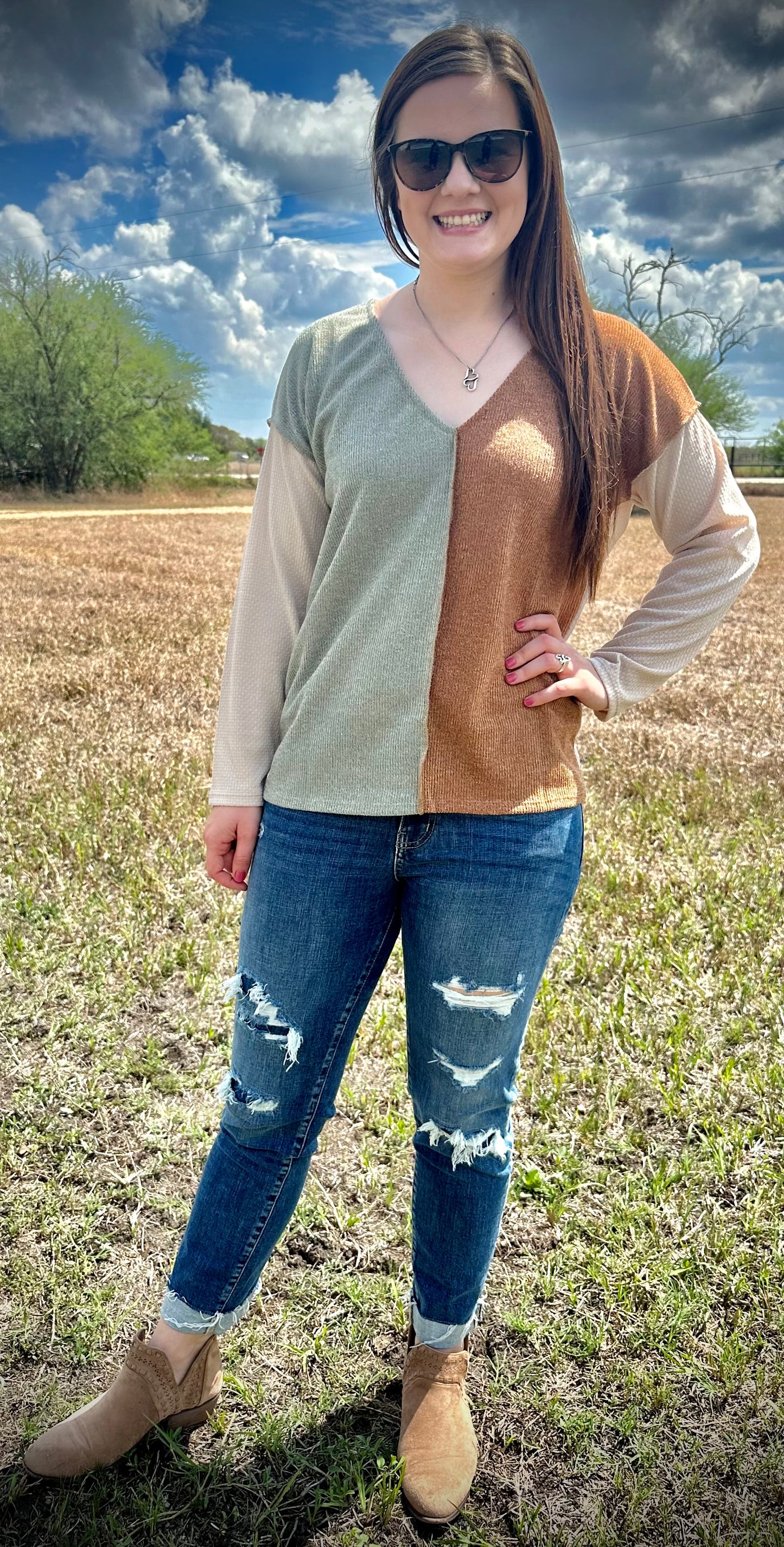 Fall Color Block V-Neck Sweater