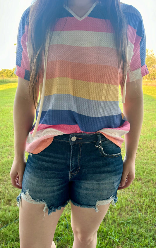 Burst of Pastel Striped Hooded Shirt