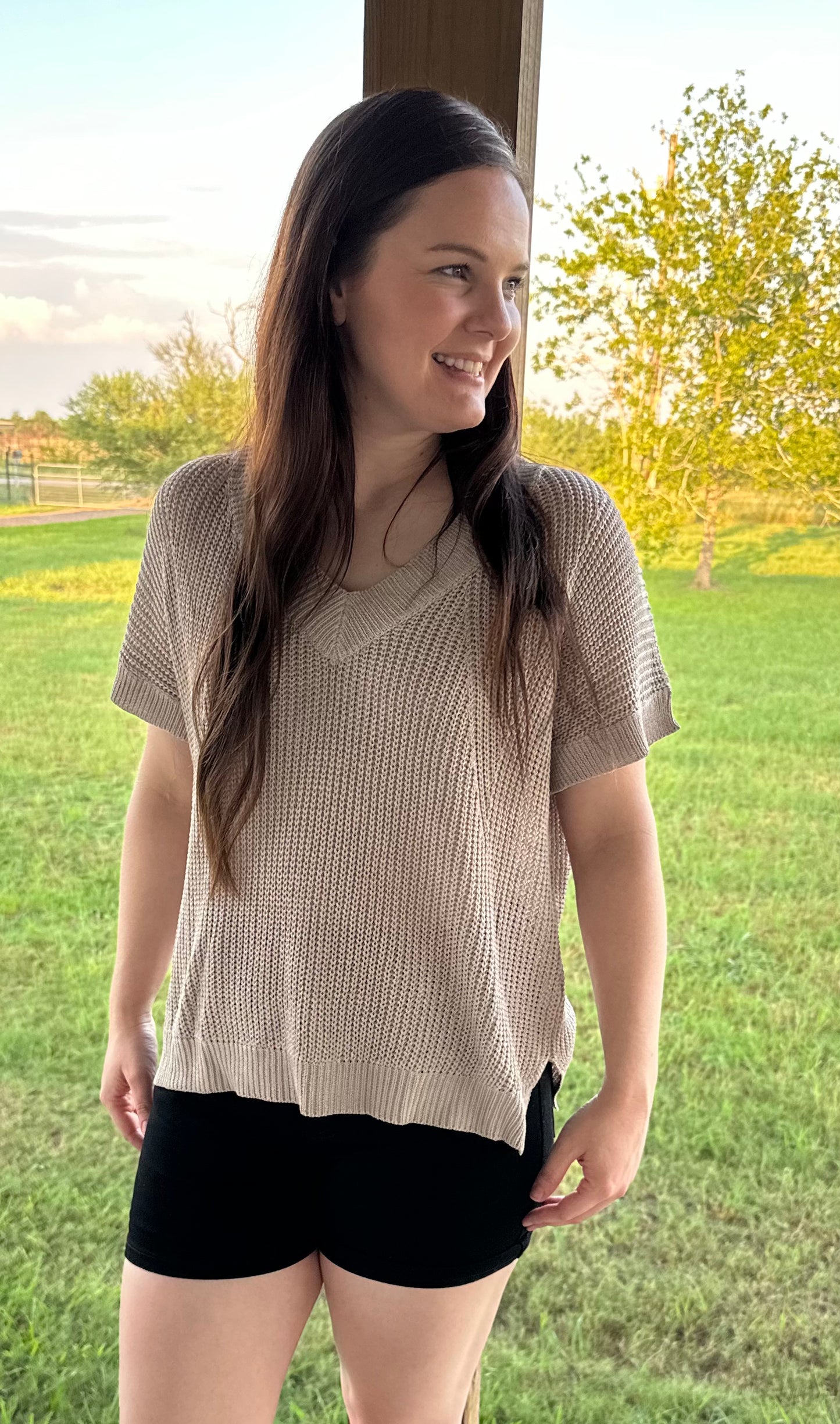 Keep it Classic Taupe Short Sleeve Sweater Top