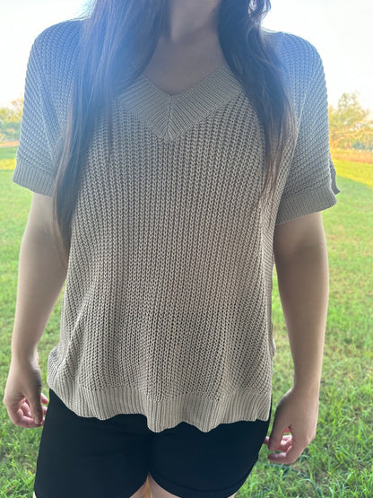 Keep it Classic Taupe Short Sleeve Sweater Top