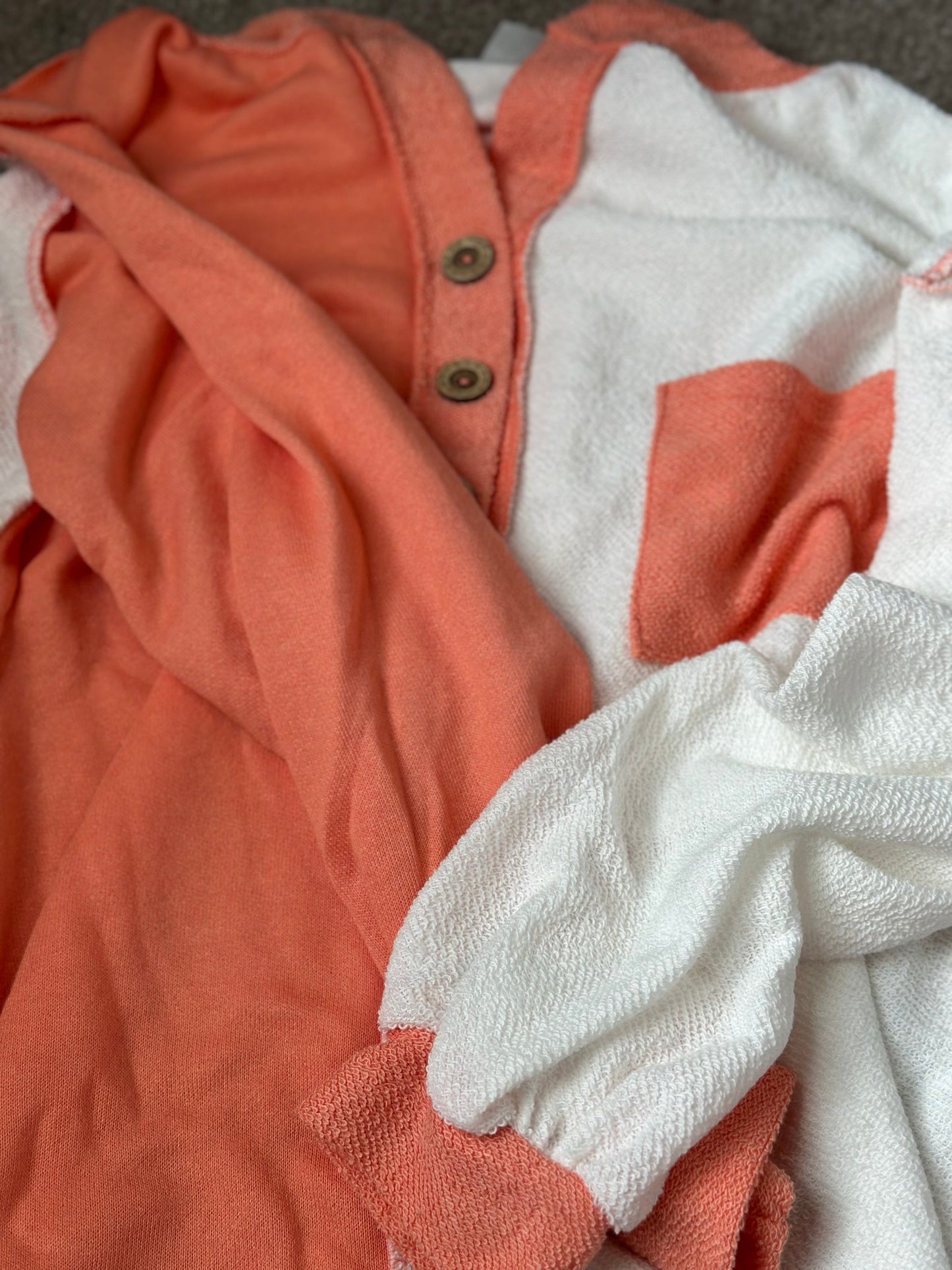 Coral & White Color Block Hoodie