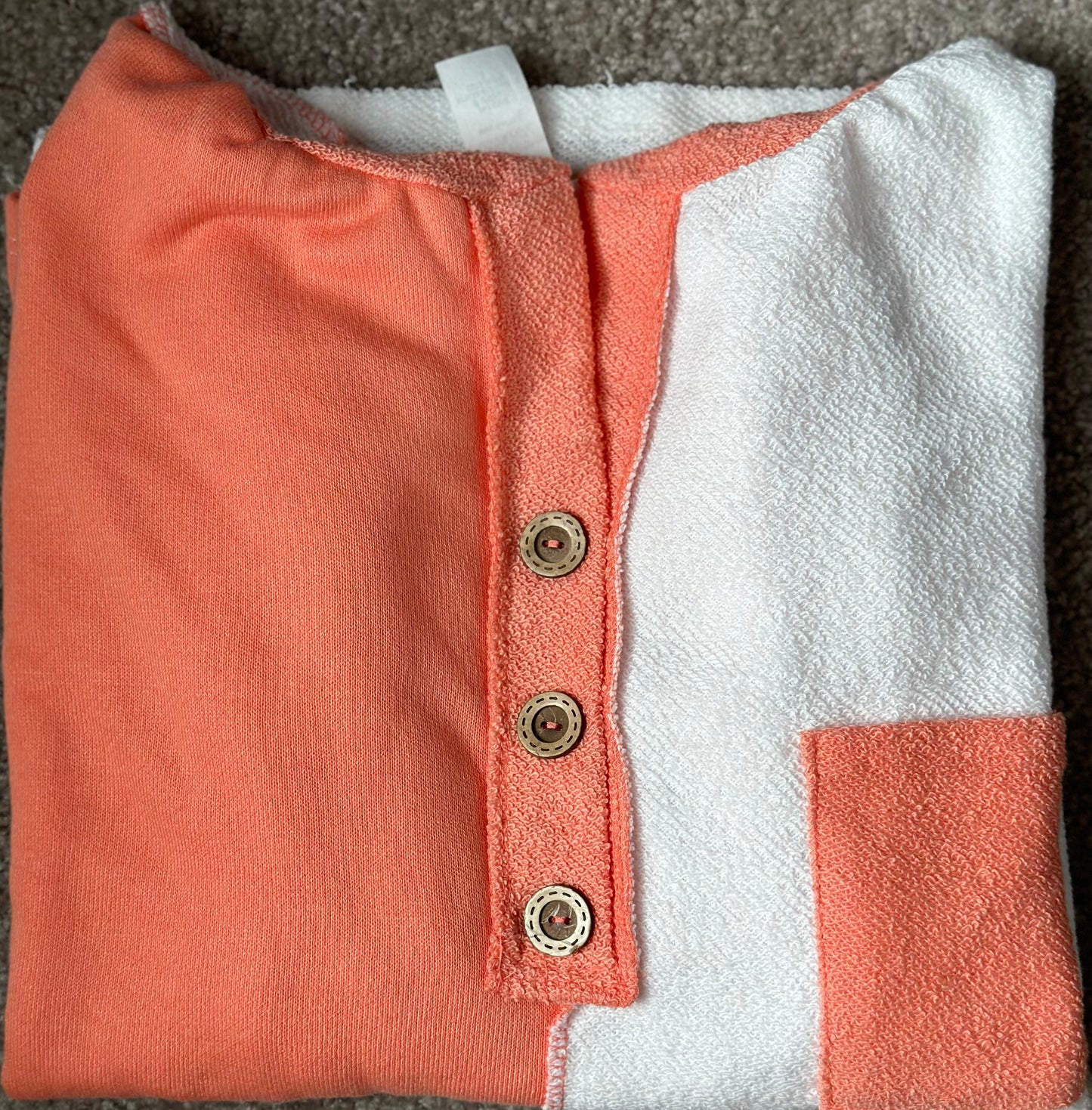 Coral & White Color Block Hoodie